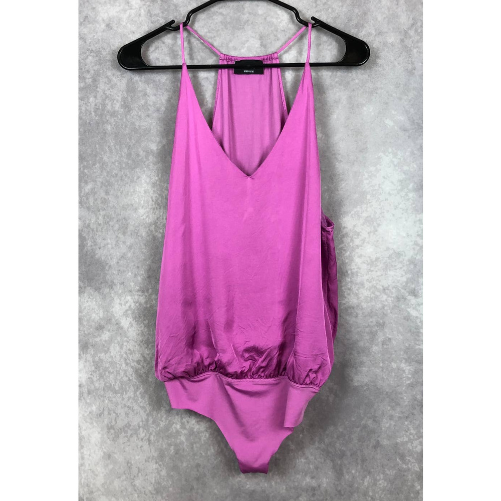 VICI Thong Bodysuit Size Medium Pink Sleeveless Top One Piece Silky Sexy Blouse